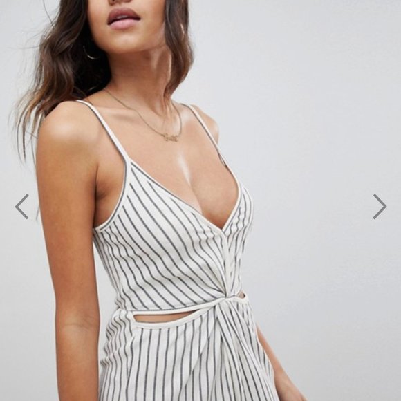 ASOS Summer Romper With Cut Out In Textured Stripe - Picture 3 of 4